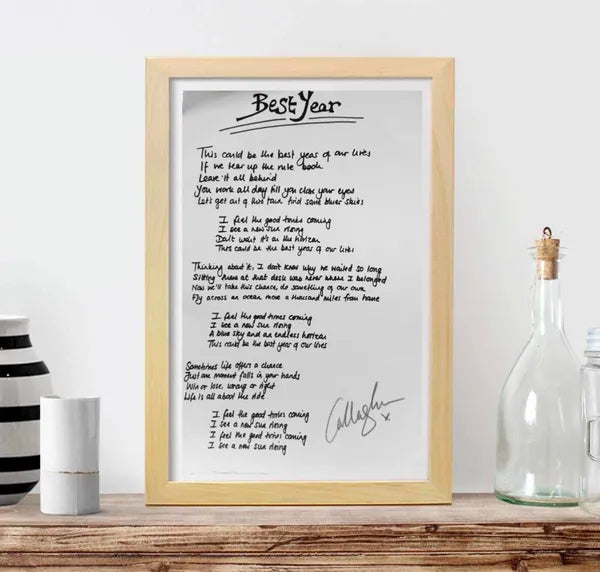 Handwritten Lyrics (presented on artist paper)
